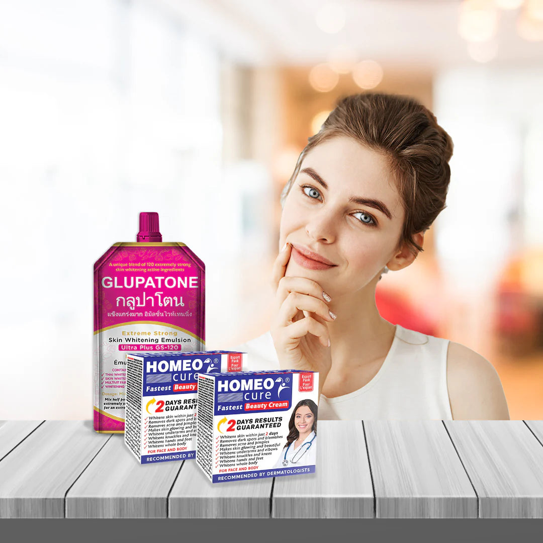 Glupatone Extreme Strong Whitening Emulsion + Homeo Cure Cream (Pack of 2)