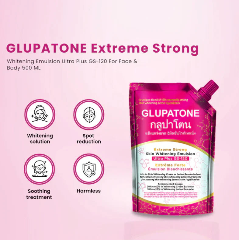 Glupatone Extreme Strong Whitening Emulsion 500ml + Homeo Cure Cream (Pack of 2)