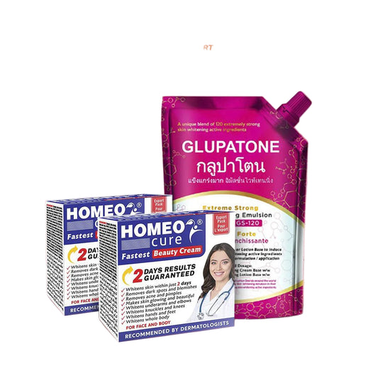 Glupatone Extreme Strong Whitening Emulsion 500ml + Homeo Cure Cream (Pack of 2)